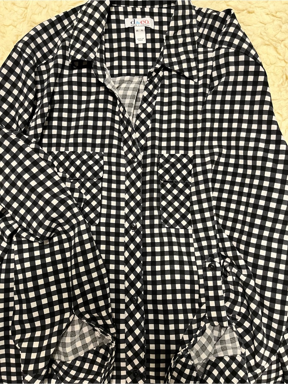 Denim&Co Black and White Gingham Button-Down Shirt